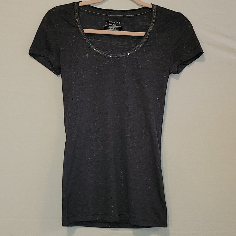 VS Sparkly Burnout Sequin Trim Scoop Neck Tee